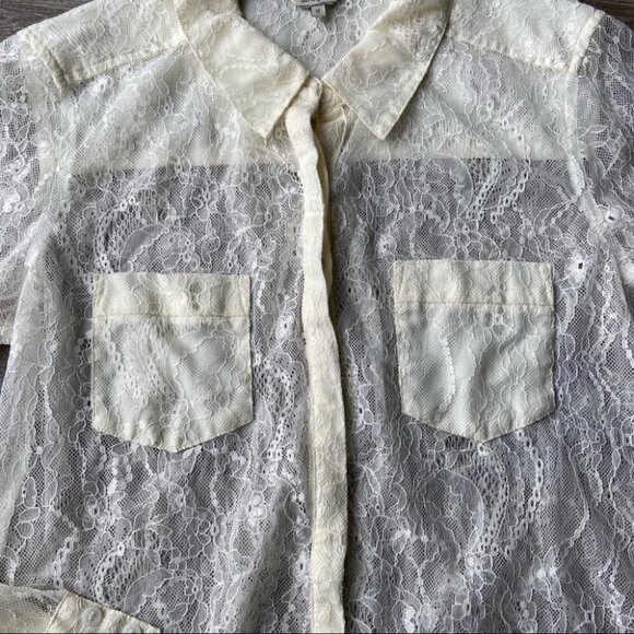 Guess Lace Button Down Stretch  Blouse Shirt - Picture 5 of 13